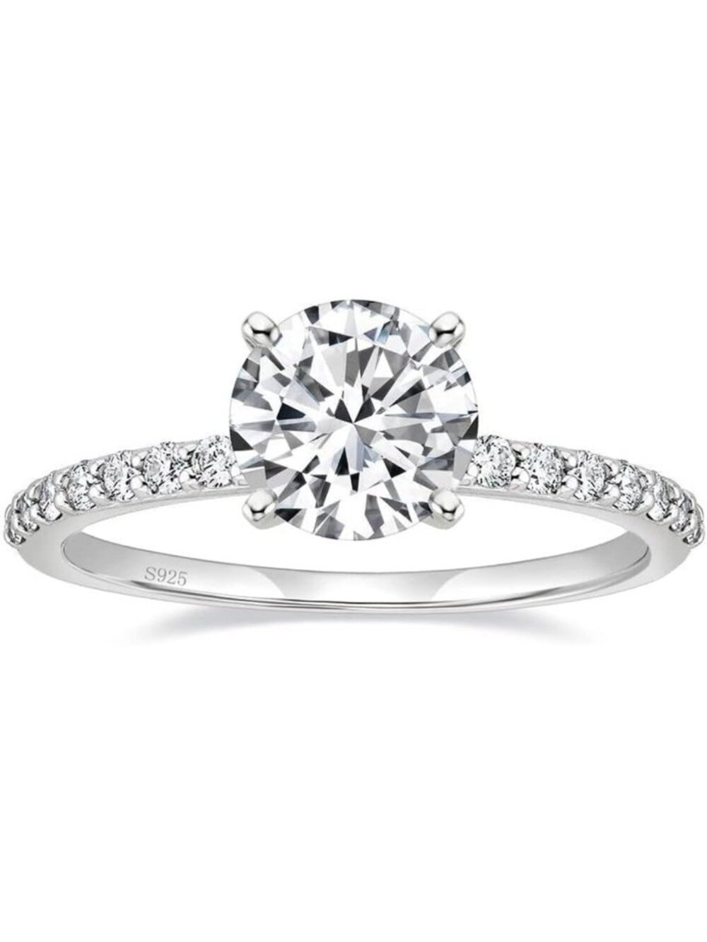 925 Sterling Silver Round Cut Engagement Ring for Women, Sizes 3-13, Elegant